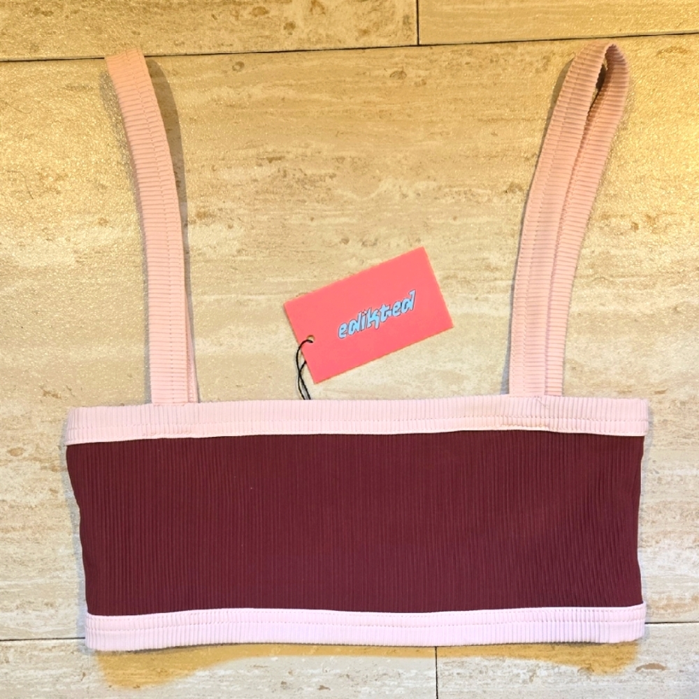 New Edikted Pink/Burgundy Ribbed Bandeau Bra